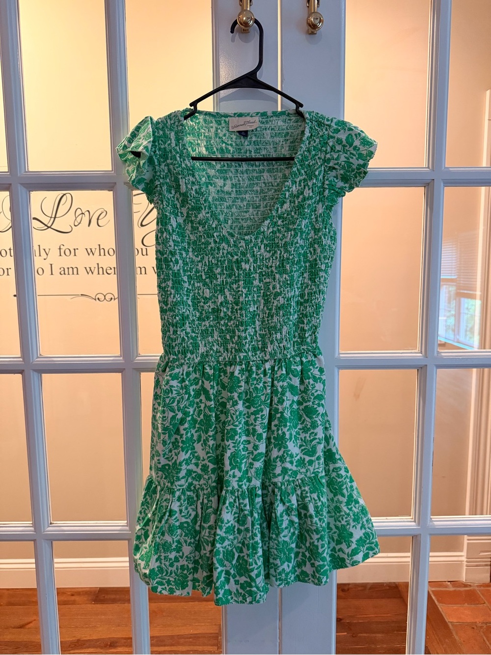 Universal Thread Green and White Floral Smocked Mini Dress